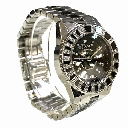 Dior Crystal Diamond Bezel Watch SS Quartz Black Dial — view 3