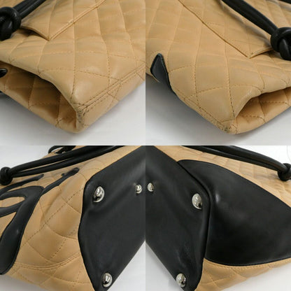 Chanel Cambon Line Large Tote Beige Black Leather — view 9