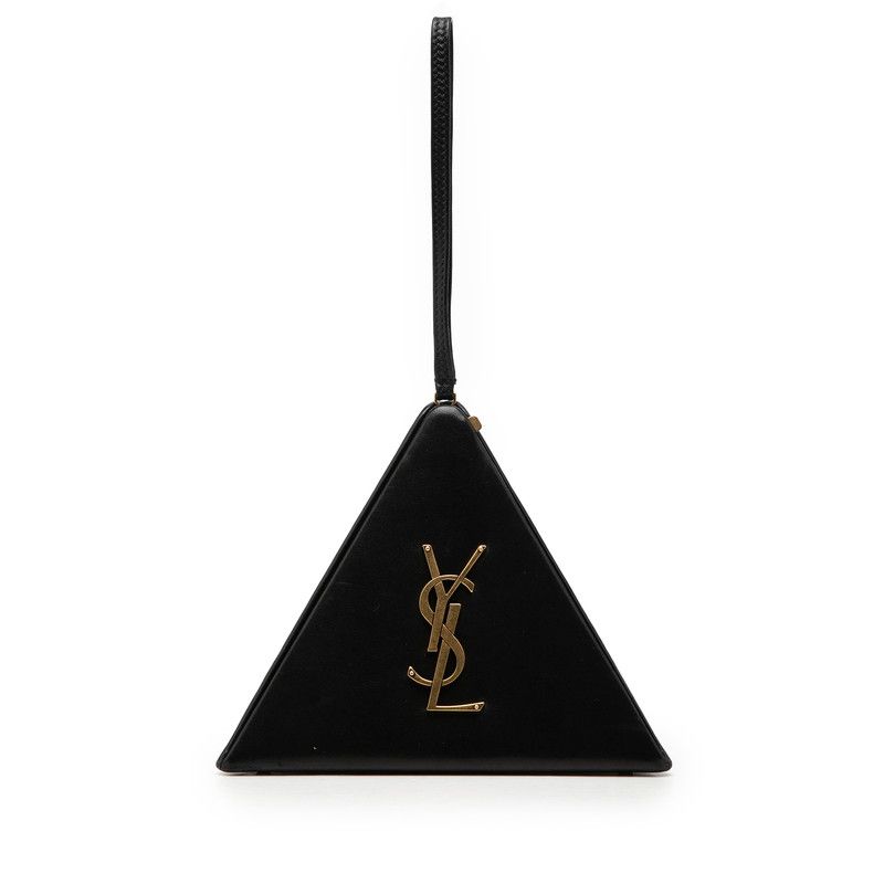 Saint Laurent Cassandra YSL Logo Pyramid Handbag Pouch Black Leather