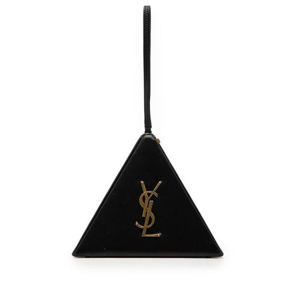 Saint Laurent Cassandra YSL Logo Pyramid Handbag Pouch Black Leather