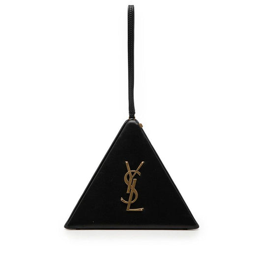 Saint Laurent Cassandra YSL Logo Pyramid Handbag Pouch Black Leather
