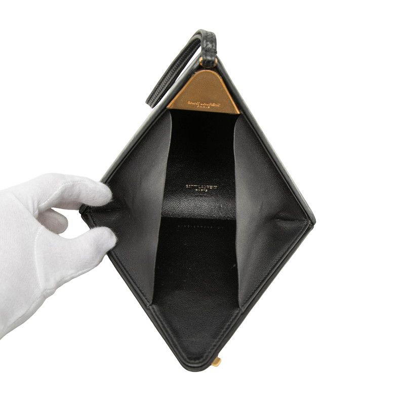 Saint Laurent Cassandra YSL Logo Pyramid Handbag Pouch Black Leather — view 4