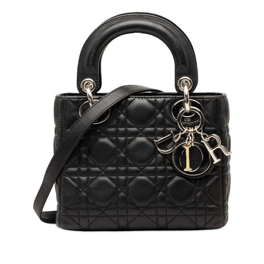 Dior Cannage Lady Dior Mini 2-Way Shoulder Bag Black Leather