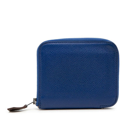 Hermes Azap Compact Silk in Zip Around Wallet Coin Case Blue Saffiano Silver