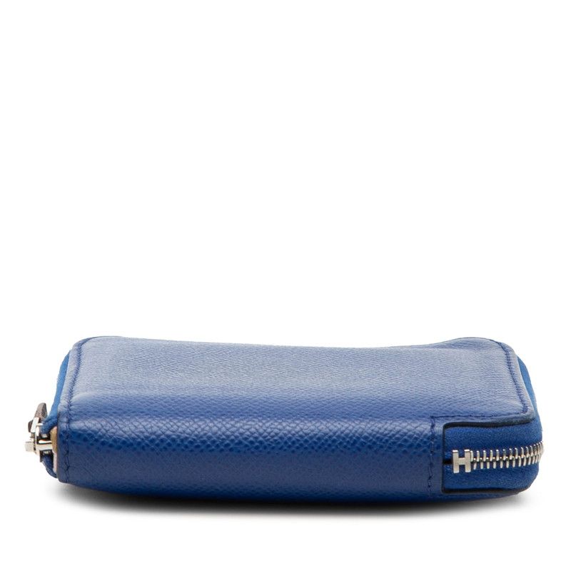 Hermes Azap Compact Silk in Zip Around Wallet Coin Case Blue Saffiano Silver — view 3