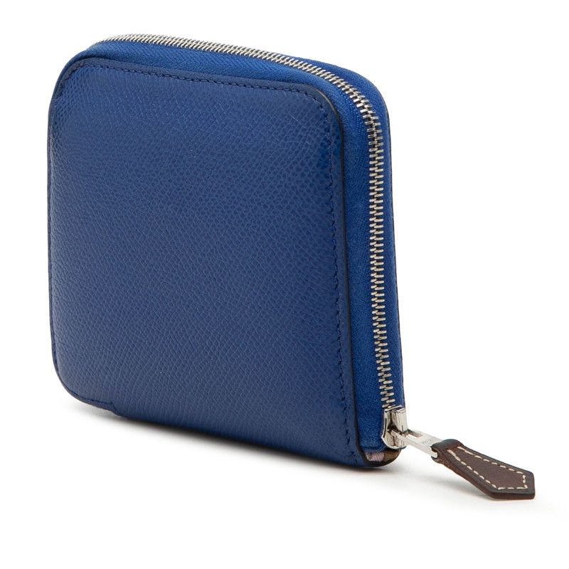 Hermes Azap Compact Silk in Zip Around Wallet Coin Case Blue Saffiano Silver — view 2