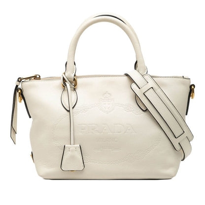 Prada 2-Way Shoulder Bag White Leather