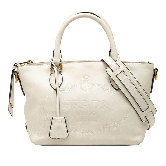 Prada 2-Way Shoulder Bag White Leather