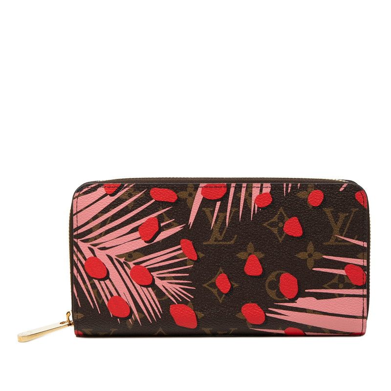 Louis Vuitton Monogram Zippy Wallet Jungle Dot Zip Around Brown Pink