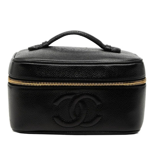 Chanel CC Logo Handbag Vanity Bag Makeup Bag Black Caviar Leather