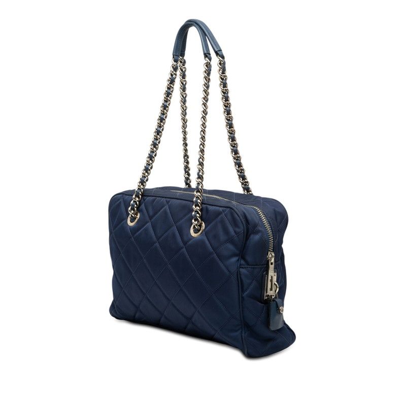 Prada Quilted Chain Shoulder Bag Blue Nylon — view 2