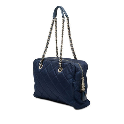 Prada Quilted Chain Shoulder Bag Blue Nylon — view 2