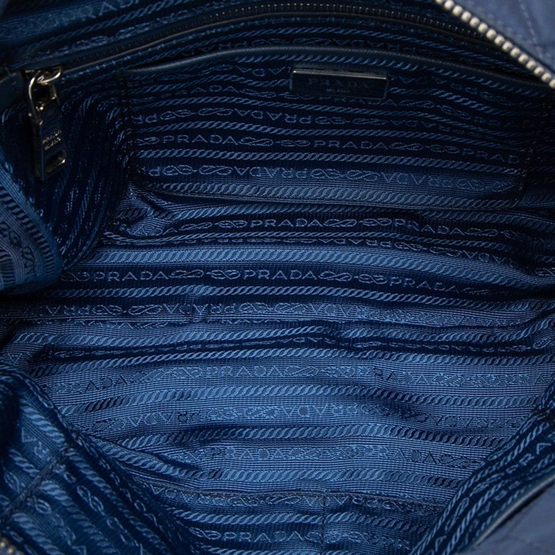Prada Quilted Chain Shoulder Bag Blue Nylon — view 4