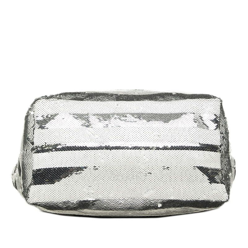 Prada Logo Tote Shoulder Bag White Silver Sequins Enamel — view 3