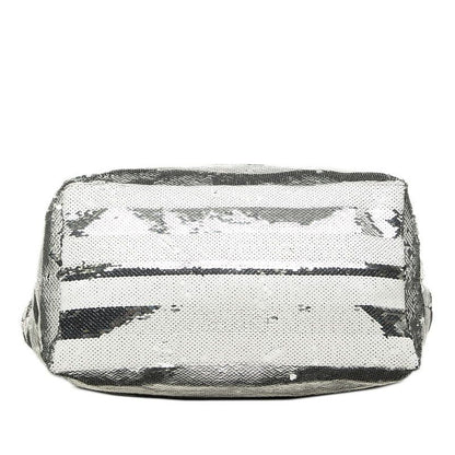 Prada Logo Tote Shoulder Bag White Silver Sequins Enamel — view 3