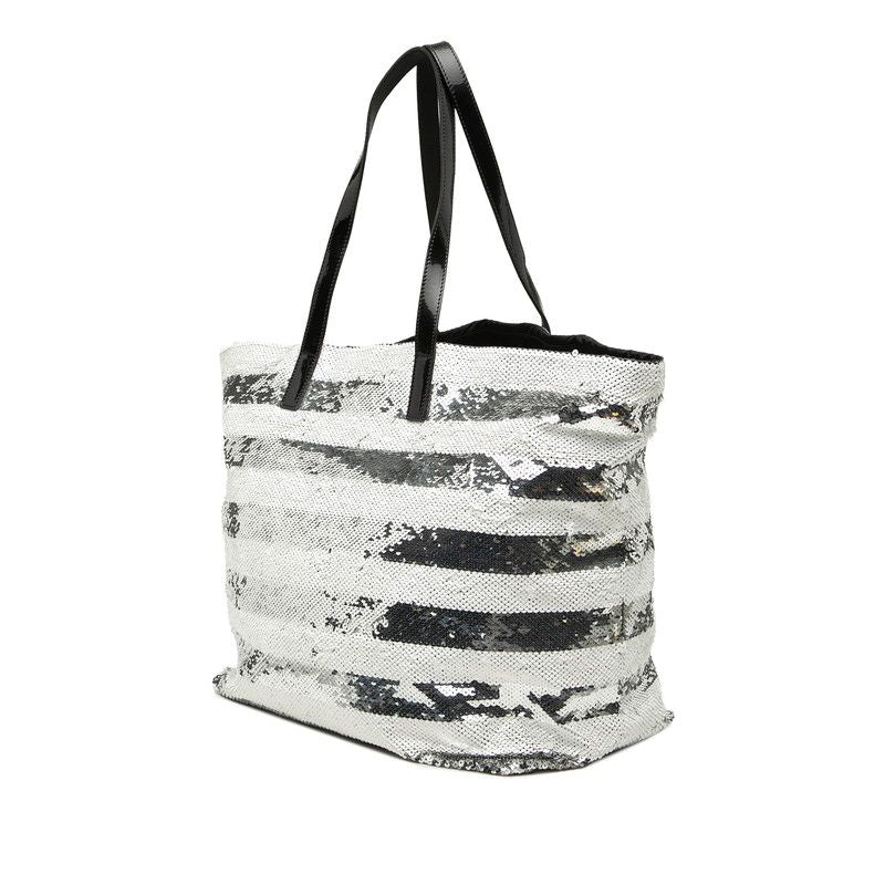 Prada Logo Tote Shoulder Bag White Silver Sequins Enamel — view 2