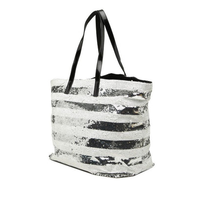 Prada Logo Tote Shoulder Bag White Silver Sequins Enamel — view 2