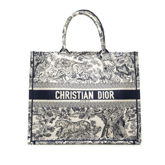 Dior Toile de Jouy Sauvage Book Tote Large White Navy Canvas