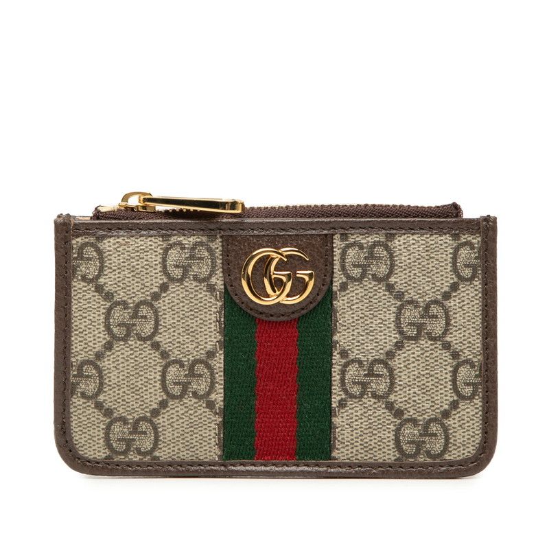 Gucci Ophidia GG Supreme Card Case Coin Fragment Beige Multi Color Leather