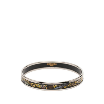 Hermes Enamel PM Cloisonne Bracelet Bangle Silver Multi Color Plated