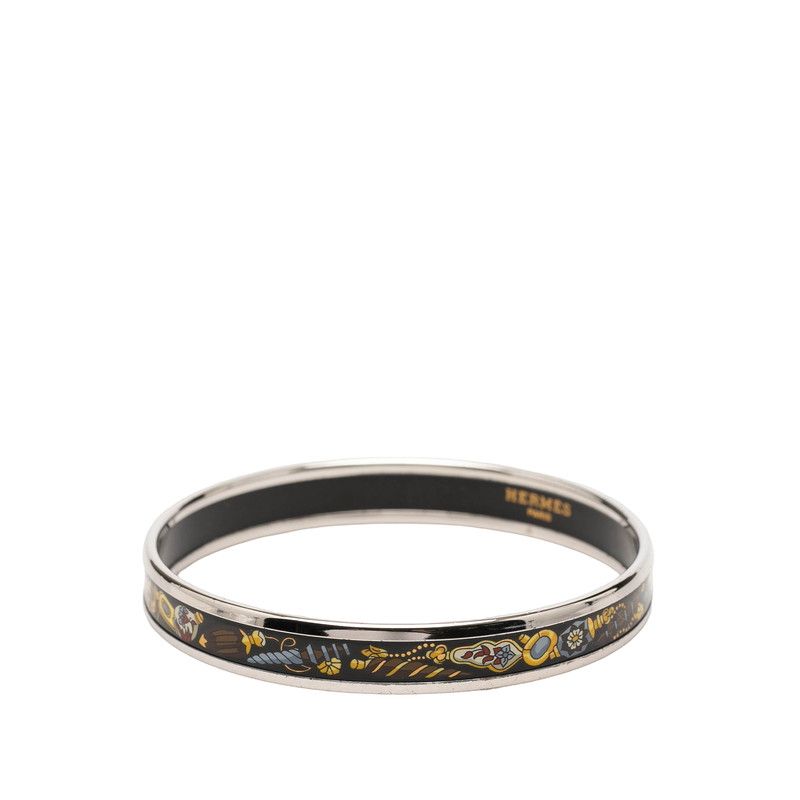 Hermes Enamel PM Cloisonne Bracelet Bangle Silver Multi Color Plated — view 2