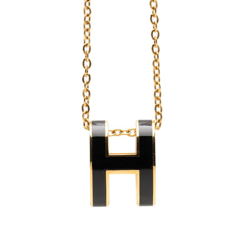 Hermes Pop Pendant Gold Black Plated Enamel