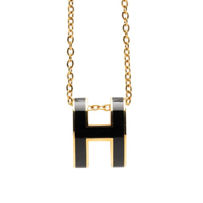 Hermes Pop Pendant Gold Black Plated Enamel