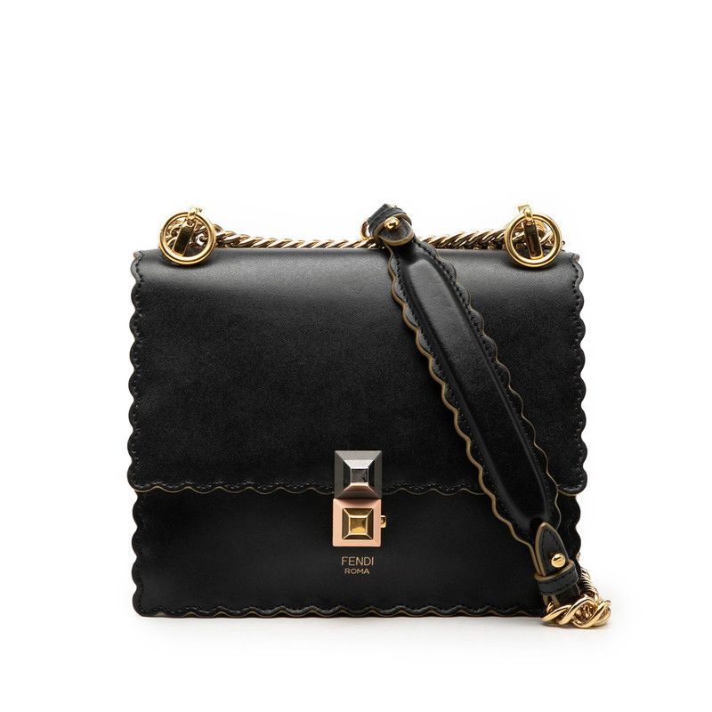 Fendi Mini Canai Chain Shoulder Bag Black Leather