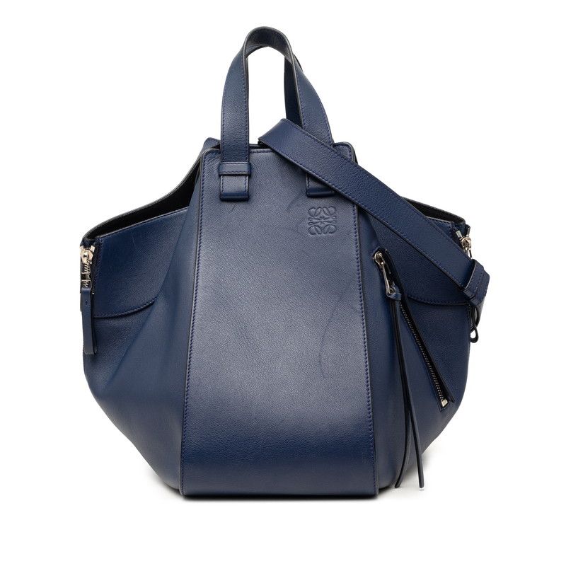 Loewe Anagram Hammock Shoulder Bag Drawstring 2-Way Navy Leather