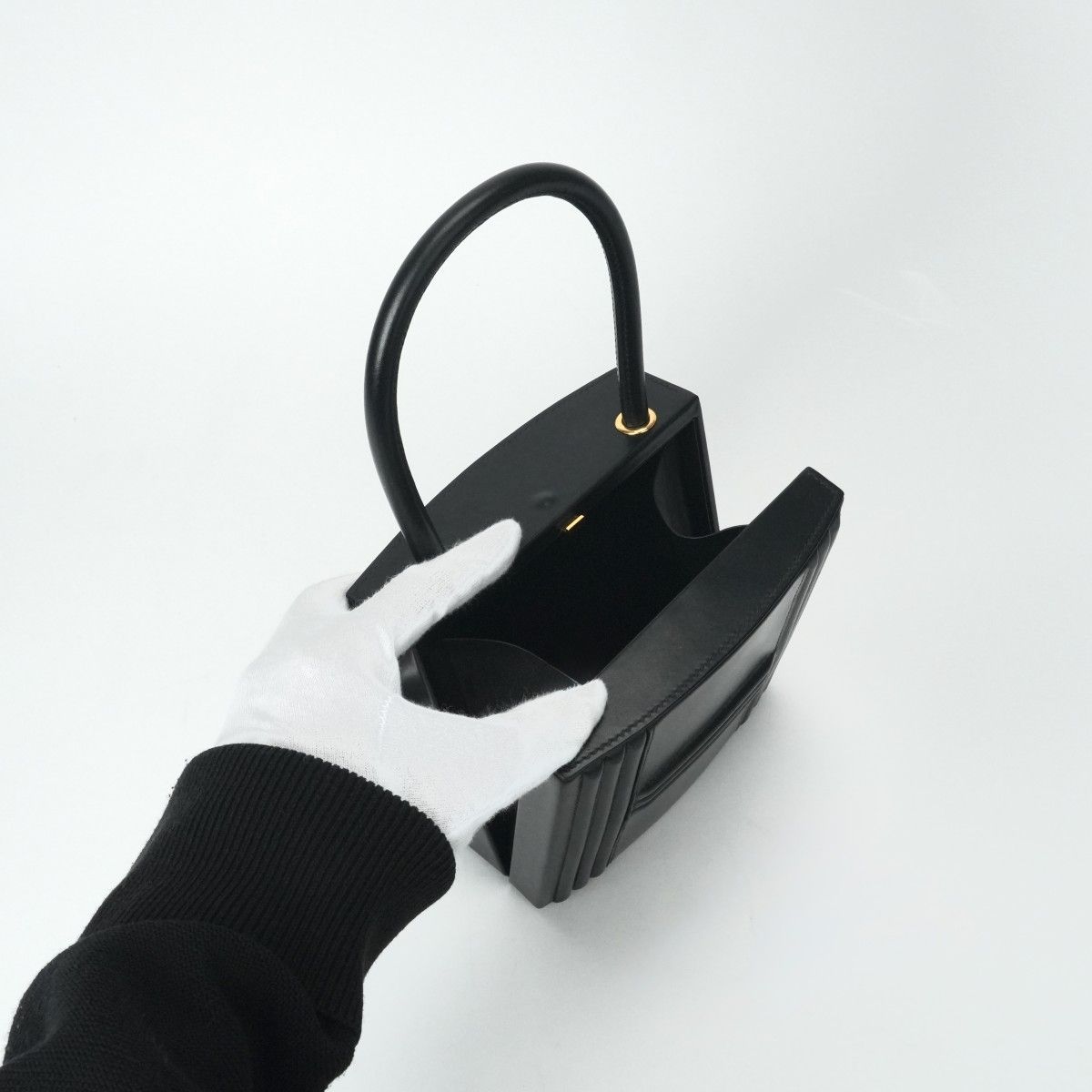 Hermes Kelly Cadena Tote Box Calf Noir Black Gold Vintage — view 6