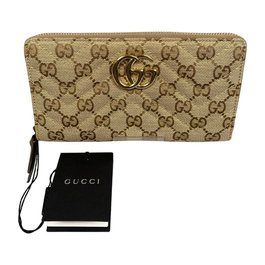 Gucci Blue Zip Around Wallet Sand & Dark Brown GG Canvas