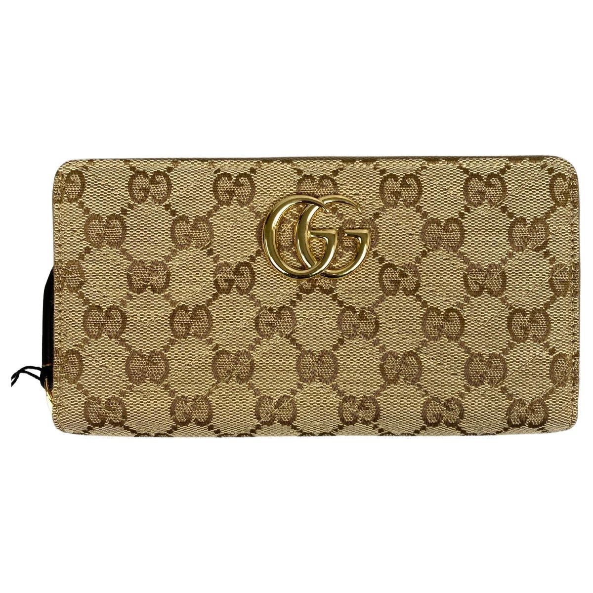 Gucci Blue Zip Around Wallet Sand & Dark Brown GG Canvas — view 2