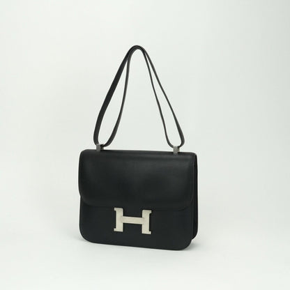 Hermes Constance 25 Shoulder Bag Chamonix Noir Black Silver Box Calf Barenia — view 2