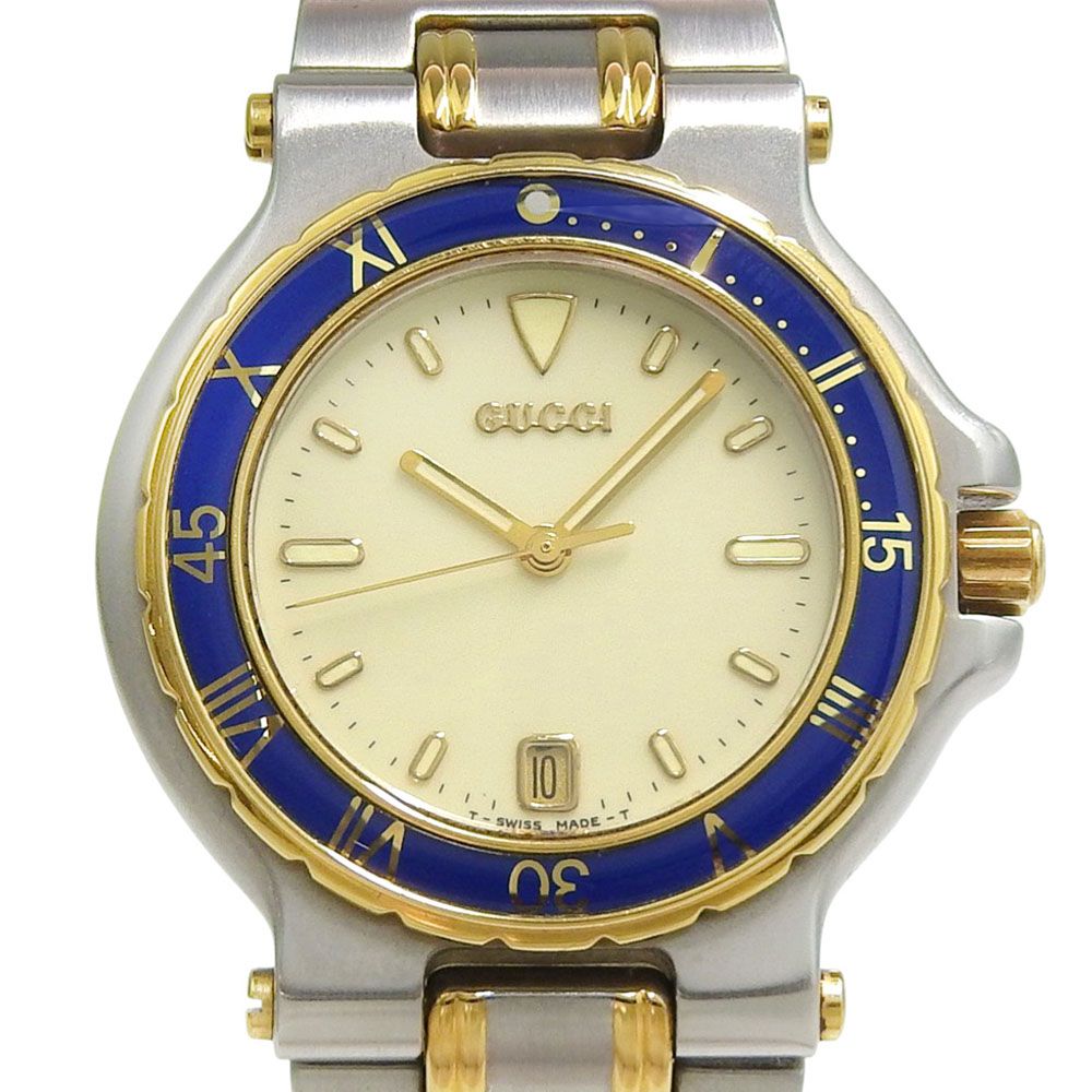 Gucci Stainless Steel Gold Plated Ivory Kuo Analog Display Dial Watch