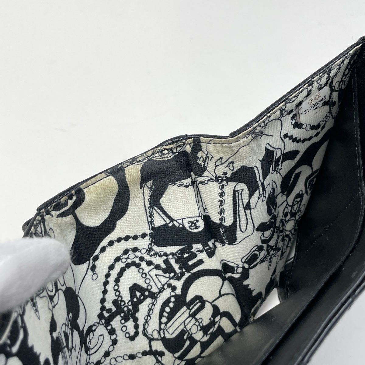 Chanel CC Logo Trifold Wallet Quilted Leather Black — view 6