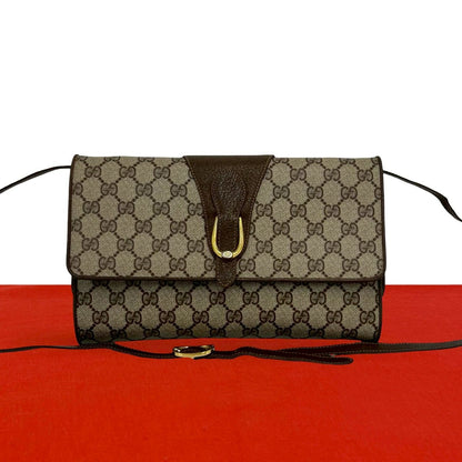 Gucci Vintage GG Logo Leather Shoulder Bag Pochette Crossbody Brown