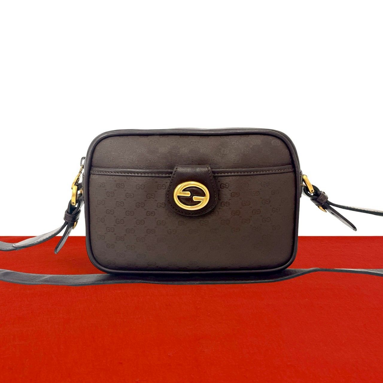 Gucci Vintage Micro GG Logo Leather Mini Shoulder Bag Pochette Brown