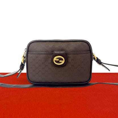 Gucci Vintage Micro GG Logo Leather Mini Shoulder Bag Pochette Brown