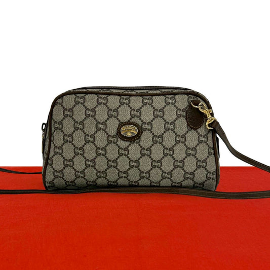 Gucci Vintage Plus Logo Pattern Leather Mini Shoulder Bag Pochette Brown