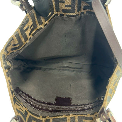 Fendi Zucca FF Pattern Logo Canvas Leather Tote Shoulder Bag Brown — view 9