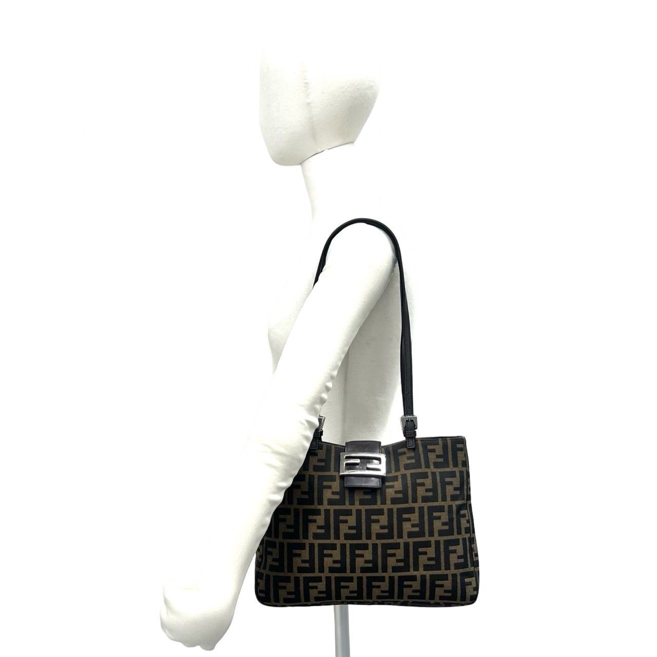 Fendi Zucca FF Pattern Logo Canvas Leather Tote Shoulder Bag Brown — view 2