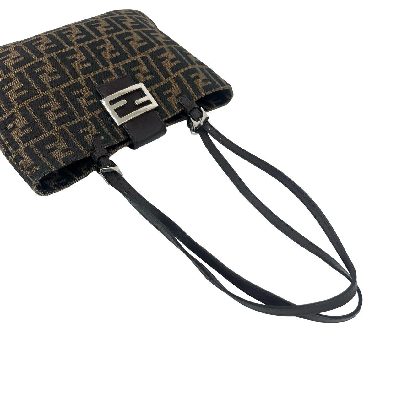 Fendi Zucca FF Pattern Logo Canvas Leather Tote Shoulder Bag Brown — view 4
