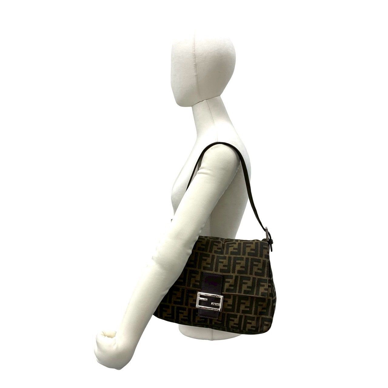 Fendi Mamma Bucket Zucca FF Pattern Canvas Leather Shoulder Bag Brown — view 2