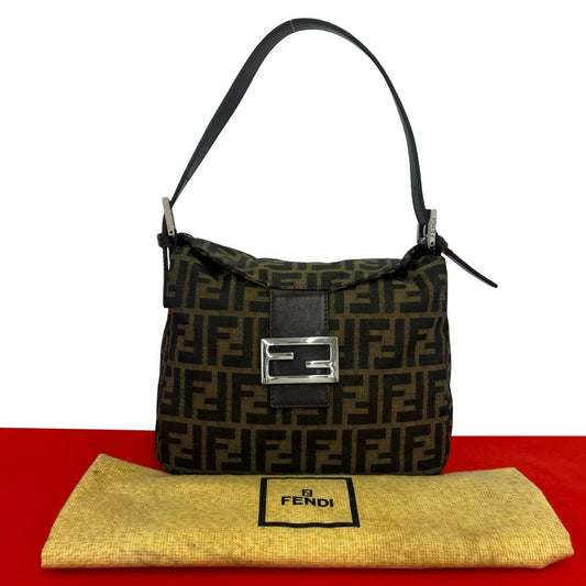 Fendi Vintage Mamma Bucket Zucca Pattern FF Logo Canvas Leather Shoulder