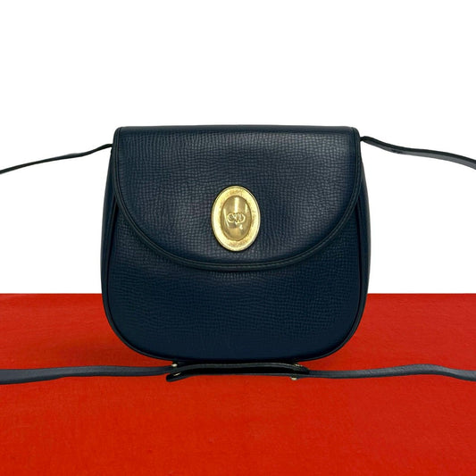 Dior Vintage CD Logo Leather Mini Shoulder Bag Pochette Navy