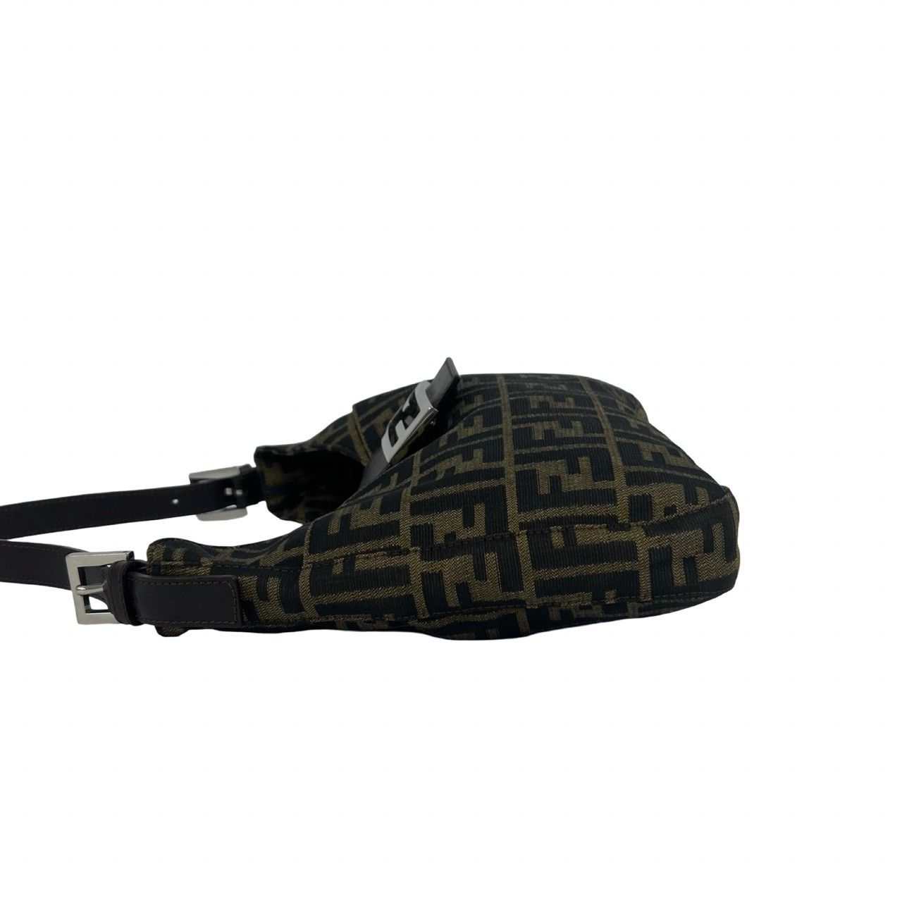 Fendi Zucca FF Pattern Logo Canvas Leather Shoulder Bag Brown Black — view 5