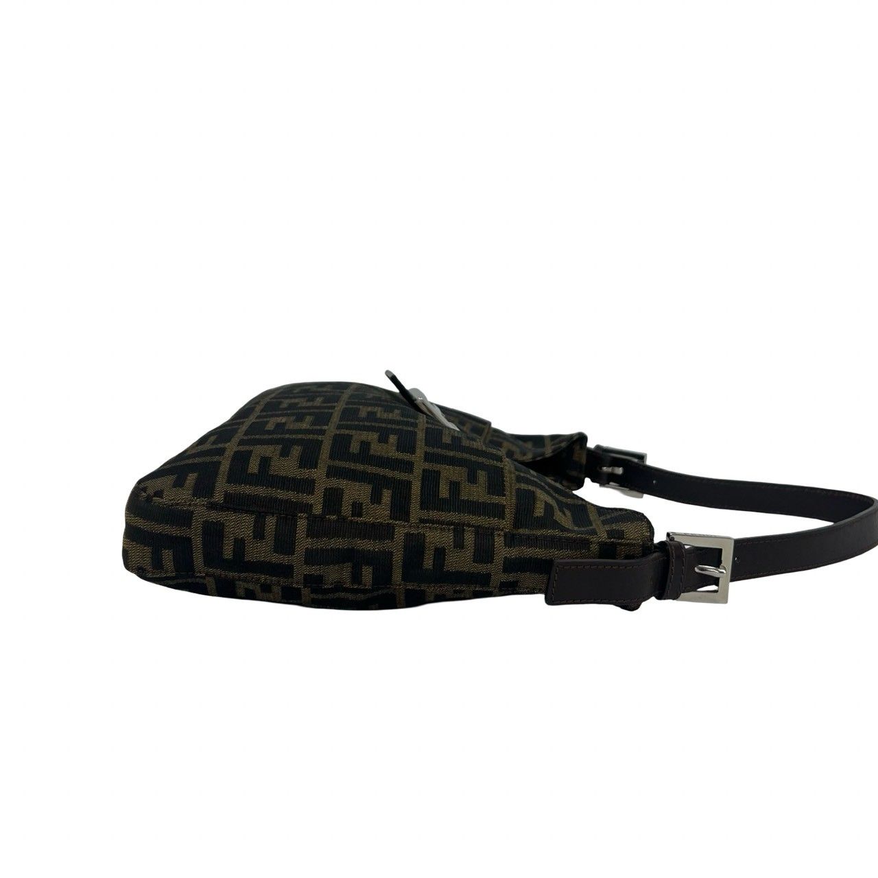 Fendi Zucca FF Pattern Logo Canvas Leather Shoulder Bag Brown Black — view 6
