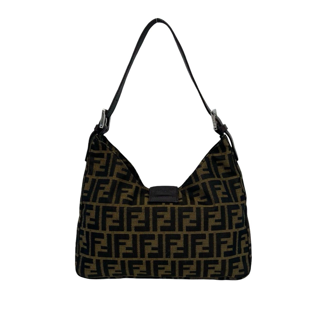 Fendi Zucca FF Pattern Logo Canvas Leather Shoulder Bag Brown Black — view 3