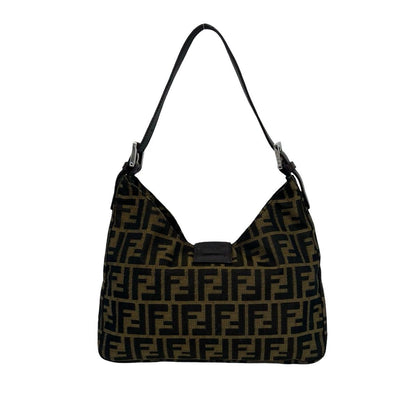 Fendi Zucca FF Pattern Logo Canvas Leather Shoulder Bag Brown Black — view 3