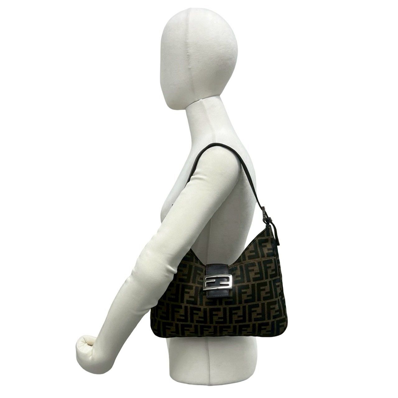 Fendi Zucca FF Pattern Logo Canvas Leather Shoulder Bag Brown Black — view 2
